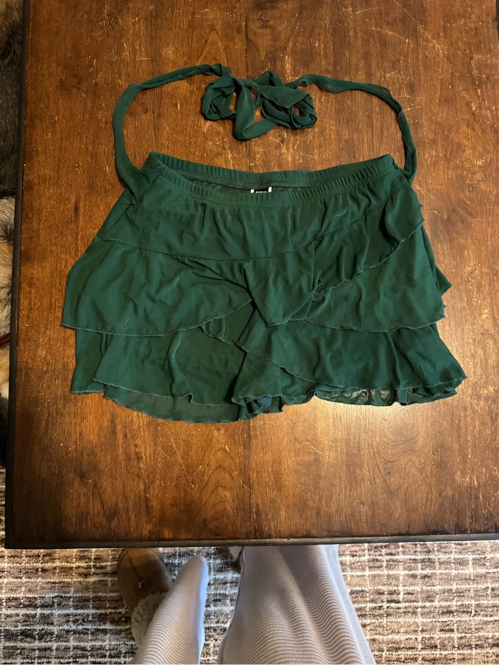 SHEIN Green Tiered Ruffle Mini Skirt w/ Waist Ties Size L